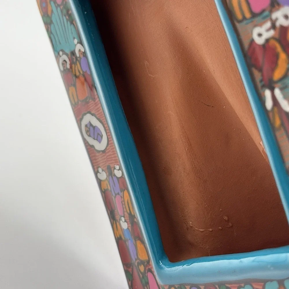 Mexican Folk Art Terracotta Picture Frame Village Scene Sun Barro